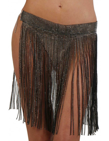 A008-BK Fringed rhinestone Skirt