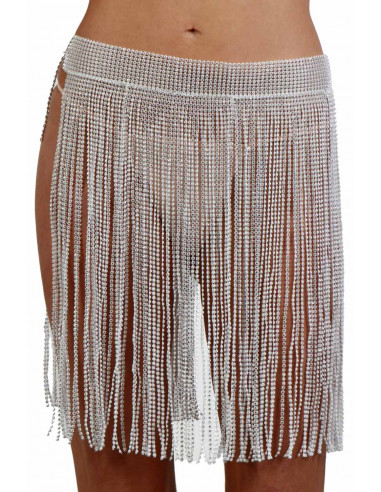 A008-WH Fringed rhinestone Skirt