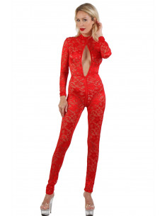 112-1-RD Lace Catsuit