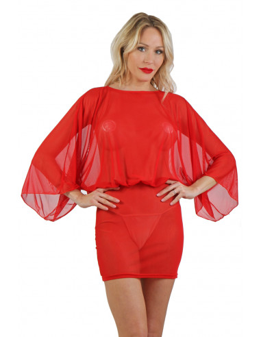 20871-RD Fine mesh Dress & elastic waist