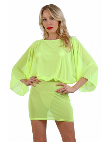 20871-YL Fine mesh Dress & elastic waist