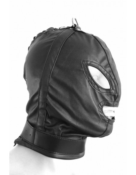 2 Masque BDSM en simili-cuir. Fermeture laçage arrière.