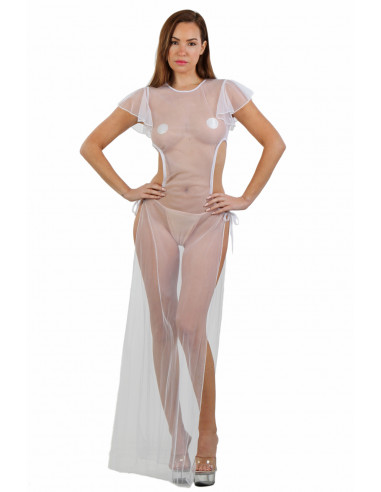 21022-WH Long tulle Negligee
