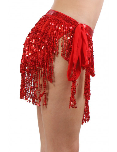 077-RD Sequin fringed Skirt