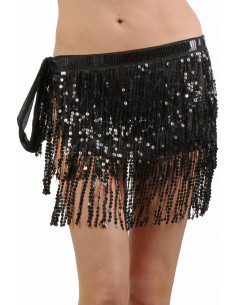 077-BK Sequin fringed Skirt