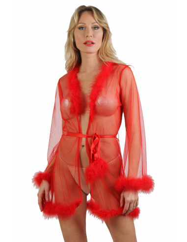 20999-RD Tulle & feather Negligee