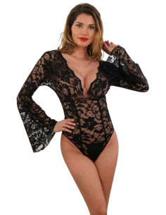 1 19837-BK Lace Bodysuit with flared sleeves