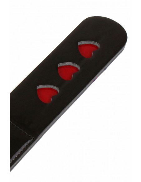 3 Paddle en similicuir verni noir avec 3 coeurs de couleur bordeaux